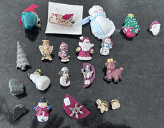 Vintage Christmas Pin Lot–18–20 Holiday Brooches–Snowmen, Santa, Trees, Angels