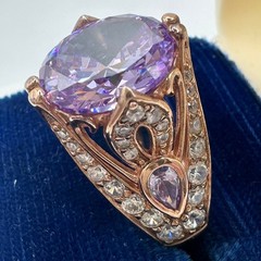 PAJ 925 sterling silver rose gold pink purple cubic zirconia CZ ring size 7.5
