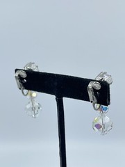 Vintage Aurora Borealis dangle lever back Earrings graduated silver tone 1″