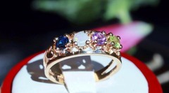 14k y/gold ring 0.80c treated multi gemstone mother’s sz 8.5 heart 4.30g N3009