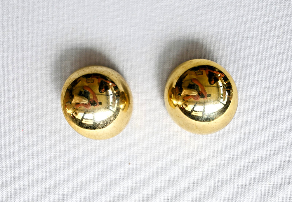 Erwin Pearl Chunky Polished Gold Tone Dome Clip On Earrings Signed