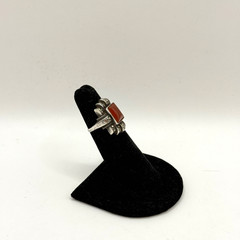 Vintage Art Deco STERLING SILVER Orange Carnelian Stone Marcasite Ring Size 4.25