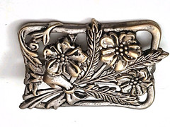 Vintage Silver Plate 2″ Pin Brooch Flowers Bouquet w Bow 1940s Jewelry Victorian