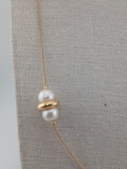 Gold Tone vintage stations chain faux pearls black & gold beads design necklace