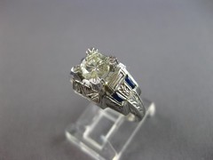 ANTIQUE LARGE ART DECO .99CT DIAMOND & AAA SAPPHIRE 18KT WHITE GOLD RING #27559