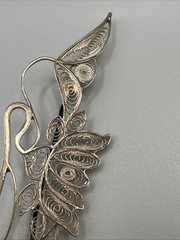 Hand Made EUROPEAN Filigree Brooch 4 in. Silver Lotus Floral
