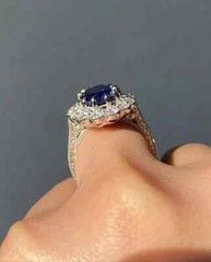 Art Deco Oval Cut Lab Created Diamond Sapphire 14k White Gold FN Wedding Ring
