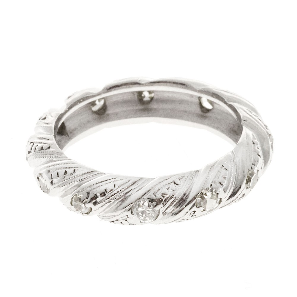Estate 1930 Platinum Swirl Design 4.7mm Wide 15 Round Mele Diamond Ring Size 6