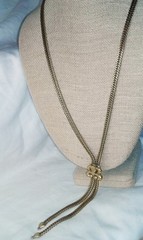Vintage Signed Goldette Cameo Tassel Necklace Lariat Gold Plated Herringbone