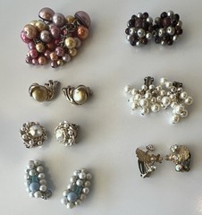 VTG 7 Pair Mixed Lot ClipOn Earrings Faux Pearl Metal Gold Silver Japan