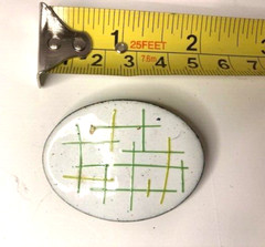 Vintage Oval Modernist White enamel Abstract Yellow and Green Brooch 2 inch