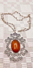 Vintage Art Deco Latvia Filigree Amber Pendant Necklace 60’s