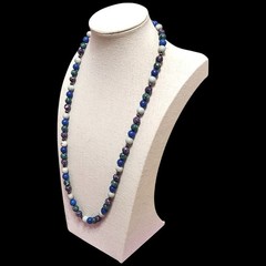 VTG Boho Long Blue Purple Natual Stone Beaded Bohemian Statement Necklace 25″