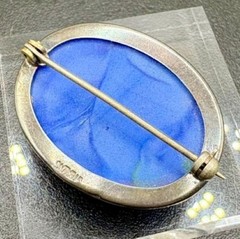 Vintage Sterling Silver Blue Green Marbled Art Glass Brooch Pendant 9.3g