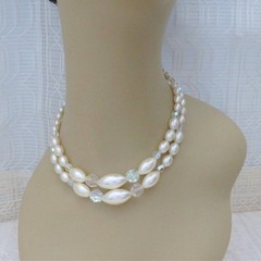 Vintage Necklace and Earring Set Women Faux Pearl and Crystal Glamorous Evening