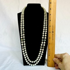 Vintage 56″ Long Faux Pearl AB Crystal Rope Necklace Gold Tone Aurora Borealis