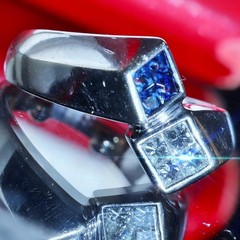 14k white gold sz 2.5 ring 0.32ct natural diamond treated sapphire vintage 4.55g