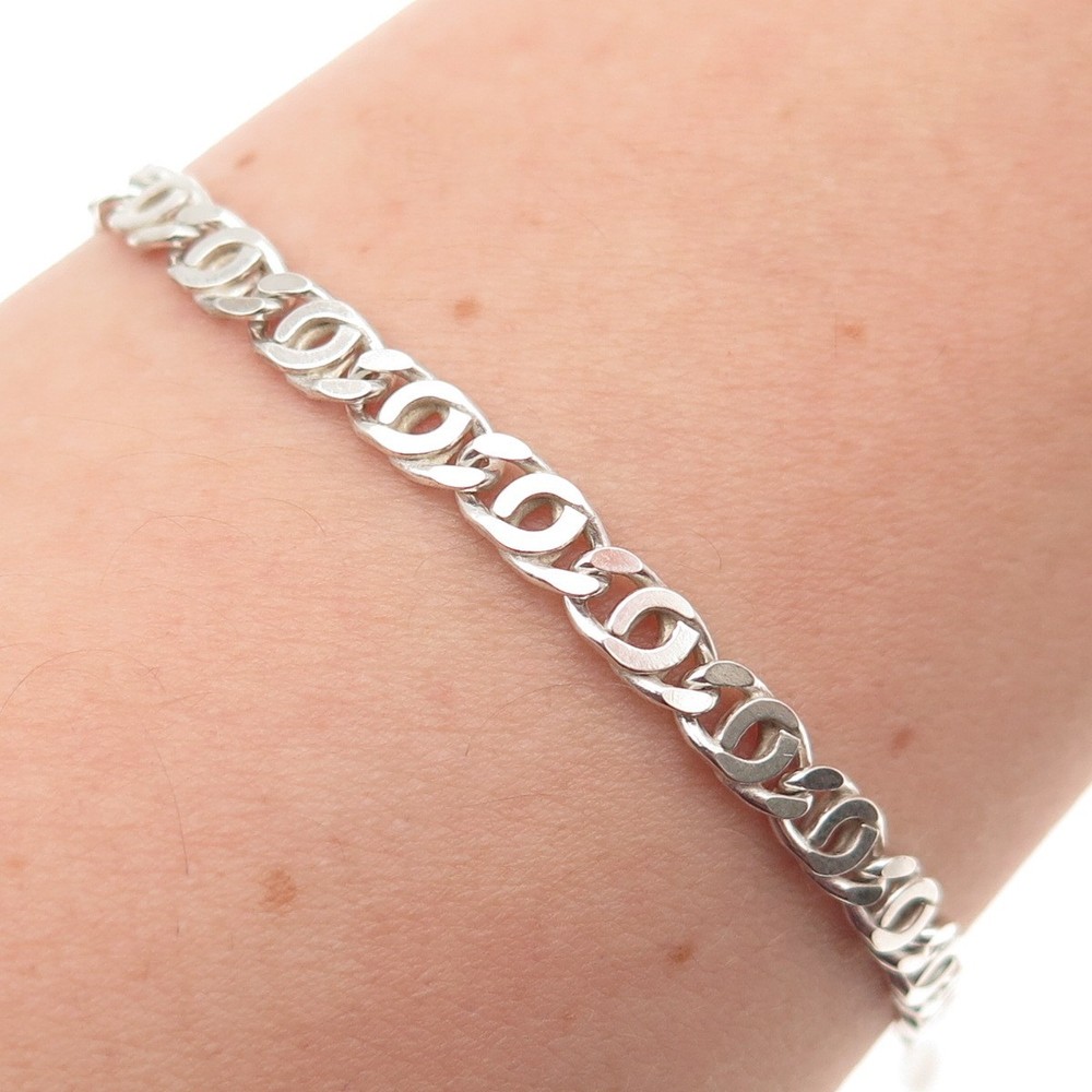 925 Sterling Silver Vintage Italy Anchor Mariner Link Bracelet 7″