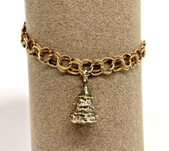 VTG 12K Gold Filled Double Link 7″ Charm Bracelet 2 charms safety chain 12.9g