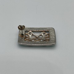 Vintage Style SilverTone Rectangular Earrings With Teal Border & Filigree Center