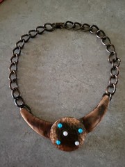 Vintage Handcrafted Copper Dotted Bib Necklace/Choker Unsigned