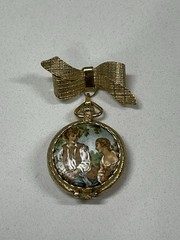 House of Fuller Solid Perfume Enameled Gold Locket Bow Brooch Unused
