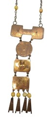 Vintage Mexican Necklace Modernist Articulating Panels Yellow Stones Mixed Metal