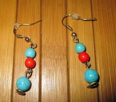 Southwest Design Necklace & Earrings White Faux Turquoise & Coral Layered Beads