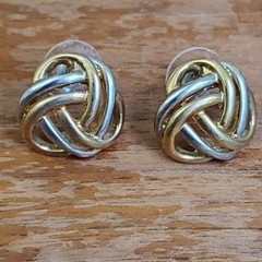 Vintage Knot Earrings Two-tone Metal Stud Button Silvertone Goldtone .5″ Classic