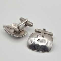 Vintage 925 Sterling Silver Native American Concho Stamped Bullet Back Cufflinks