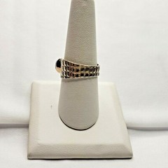 Vintage 925 Sterling Silver Topaz Faceted Flat Silver Dot Etch Ring Size 8.5