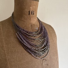 Vtg Waterfall 90s Y2k Beaded Necklace ~ Metal Acrylic Purple Friends Era 19” Adj