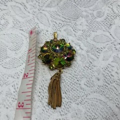 Vintage signed Edlee peacock dazzling crystal pendant dressy costume glam
