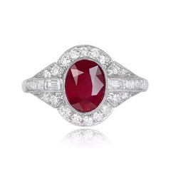 3Ct Art Deco Style Oval Cut Lab Created Ruby Halo Wedding 14K White Gold FN Ring