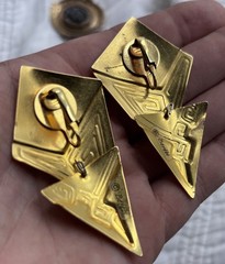 VTG Signed Edgar Berebi 1980s Modern Enamel Geometric Earrings Art Deco Revival