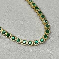 VTG Green Rhinestone Tennis Bracelet Gold Tone Faceted Glass Bezel Fold Over 7″