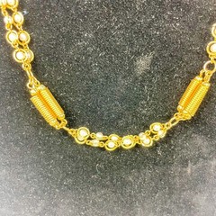 Vintage Gold-Tone Spring Coil Beads Faux Pearl Necklace With Floral Clasp Japan