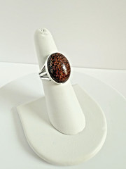 Vintage 925 Sterling Silver Fossil Bone Statement Ring Size 6.5 Oval