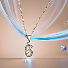 14K Solid White Gold Letter B Initial Diamond Pendant Necklace, Seven Diamonds
