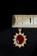 Vintage Faux Ruby Cabochon & Cubic Zirconia Sparkling Pendant