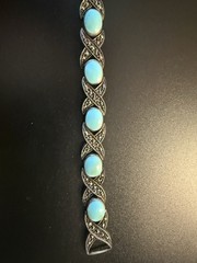 Vintage FAS Thai 925 Sterling Silver Turquoise & Marcasite XLink Tennis Bracelet