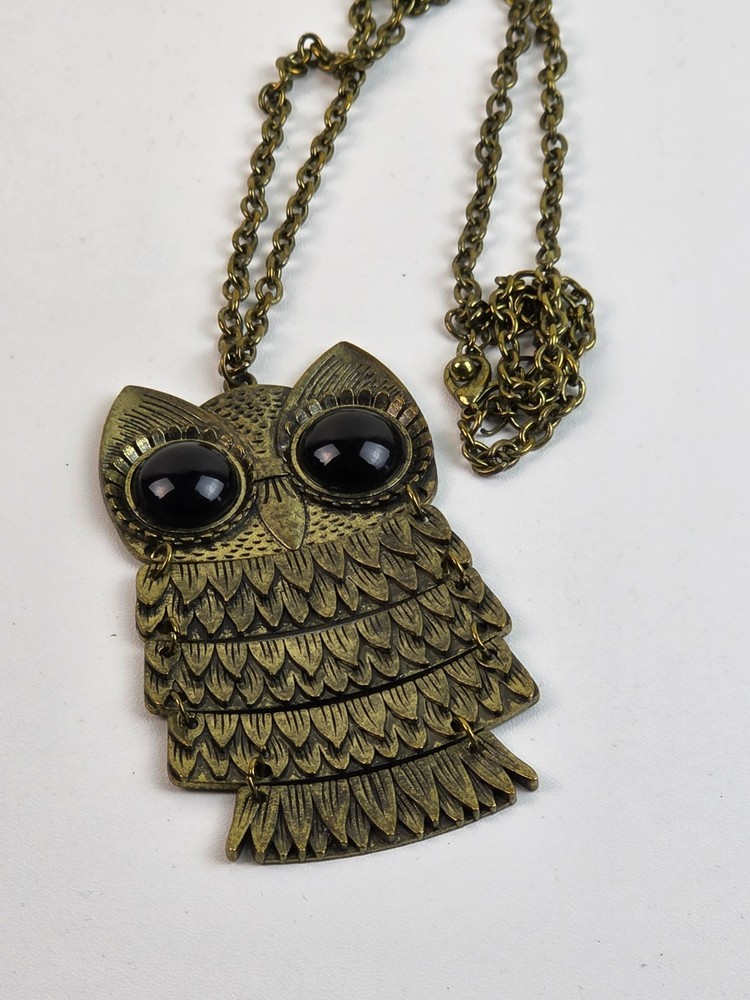 gold tone articulated owl antique necklace