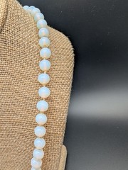 VINTAGE OPALITE OR OPALINE OPALESCENT GLASS BEAD NECKLACE HAND KNOTTED 23″