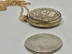 Antique Double Sided Rose Rolled Gold Fleur de Lys Flower Locket Necklace AS IS