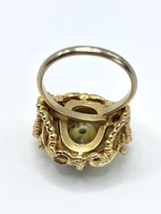 Vintage Gold Tone Faux Lizardite Adjustable Ring Gold White Green And Filigree