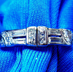 Original EARTH MINED DIAMOND Deco Wedding BAND Antique SOLID PLATINUM Ring S 5.5