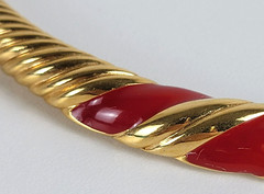 Vintage Monet Red Enamel Rope Twist Collar Necklace Gold Tone Runway 15 In