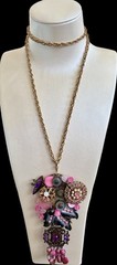 Vintage Signed Sarah Jane Pink & Gold Assemblage Pendant OOAK~1980s