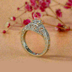 Vintage Art Deco Lab-Created Diamond Estate Filigree Milgrain 925 Silver Ring