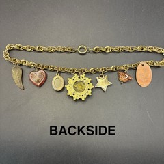Vintage Brassy-Bronzy Chain Necklace of Mixed Metals: Heart, Bird, Angel Wing